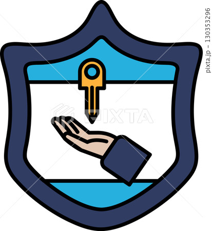 A blue shield with a hand holding a key 130353296