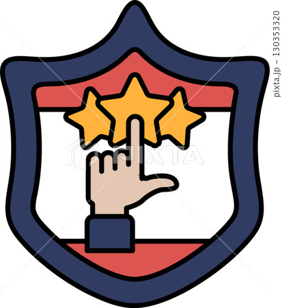 A hand pointing to three stars on a shield A hand pointing to three stars on a shield 130353320