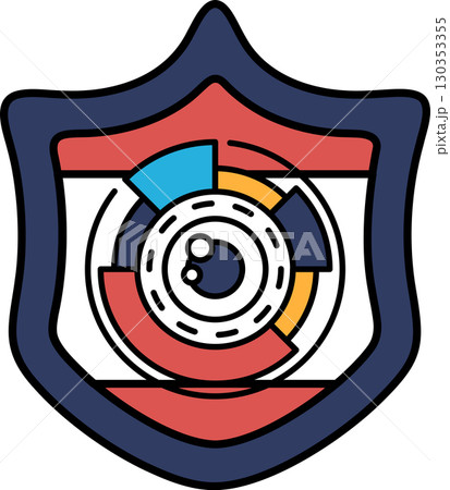 A colorful shield with a large eye in the center A colorful shield with a large eye in the center 130353355