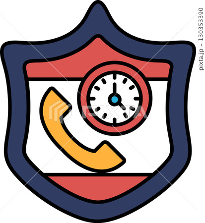 A shield with a clock and a phone on it 130353390