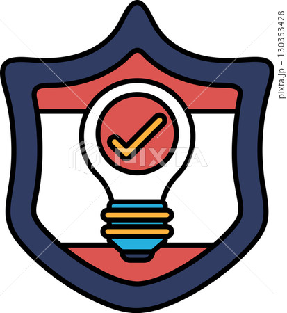 A shield with a light bulb on it and a check mark A shield with a light bulb on it and a check mark 130353428