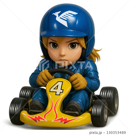 ゴーカート-青色の女性レーサー 130353489