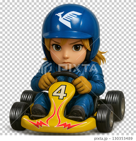 ゴーカート-青色の女性レーサー 130353489