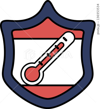 A black and white drawing of a thermometer with a shield around it 130353534
