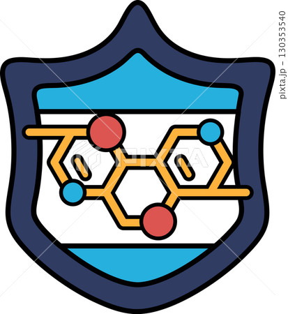 A shield with a logo of a molecule on it 130353540