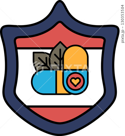 A black and white image of a shield with a heart and leaf on it 130353584