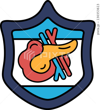 A shield with a drawing of a heart and a piece of meat A shield with a drawing of a heart and a piece of meat 130353613