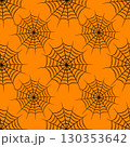 Vector cute Halloween spider seamless pattern. Black spiderweb on orange background. 130353642