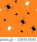 Vector Halloween spider seamless pattern. Black and white spiders on orange background. 130353643
