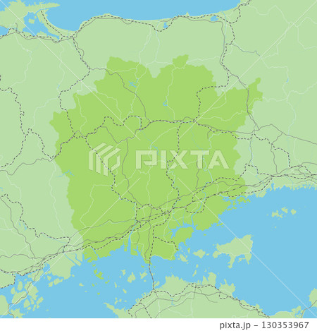 日本の岡山県と隣接する都道府県を含む、緑色のシンプルなロードマップ 130353967