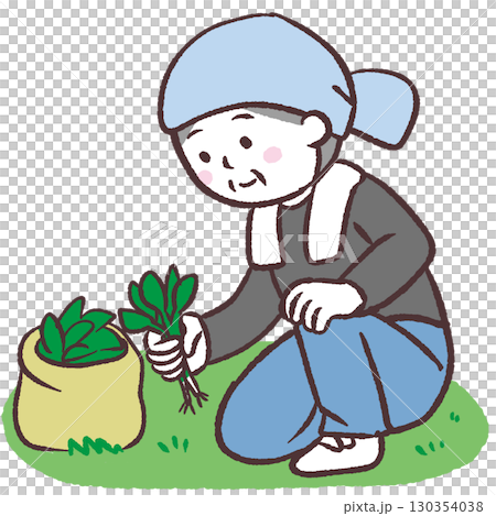 草むしりするシニア男性のイラスト 130354038
