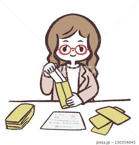 封入作業する女性のイラスト 封入作業する女性のイラスト 130354043