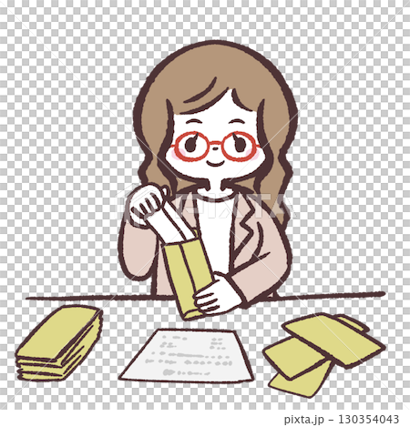 封入作業する女性のイラスト 封入作業する女性のイラスト 130354043