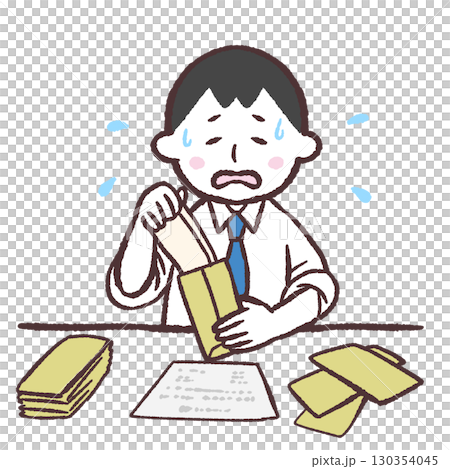 Illustration of a man struggling with packaging work 130354045