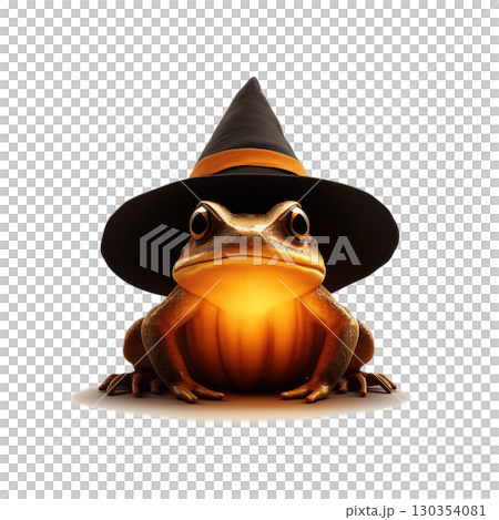 Cute Witch Frog Familiar Halloween Clipart Minimalist Bright Studio Lighting Spooky Theme 130354081