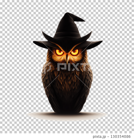 Halloween Witch and Owl Familiar Clipart Minimal Transparent Background 130354086