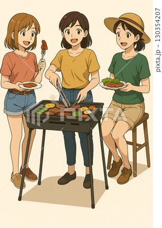 バーベキューをする女性 バーベキューをする女性 130354207