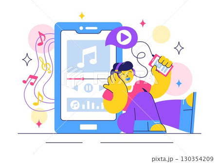 Music Streaming Lifestyle Vector Illustration featuring Entertainment Services from Live Streams to Music Listening in a Flat Style Cartoon Background 130354209