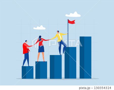 businessman leader holding hand with employee walking up arrow graph team hold hands and help each other in achieving targets Teamwork cooperate together vector illustration 130354314
