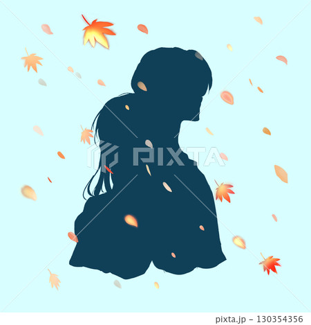 背中合わせの寂しそうな男女 片想い 紅葉 シルエット 背中合わせの寂しそうな男女 片想い 紅葉 シルエット 130354356