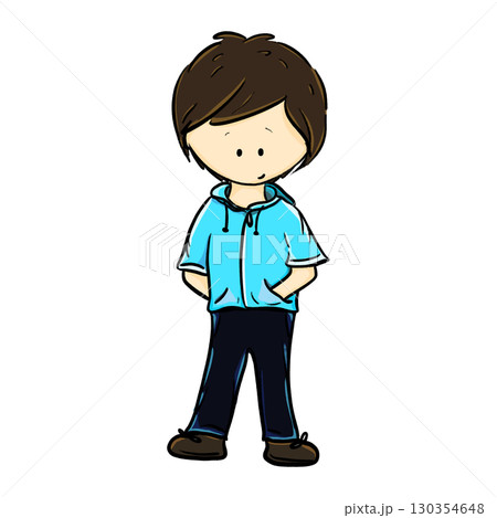 Young boy wearing blue hoodie standing cartoon illustration Young boy wearing blue hoodie standing cartoon illustration 130354648
