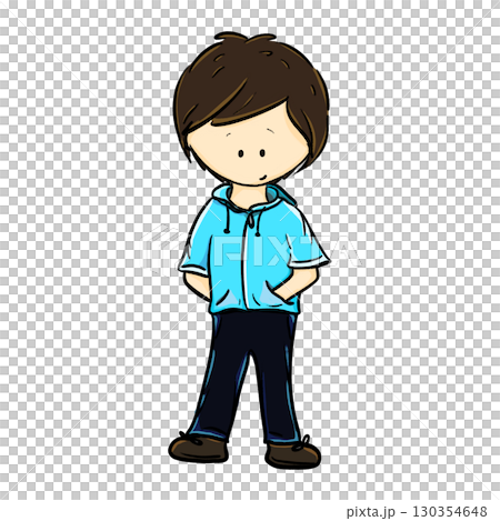 Young boy wearing blue hoodie standing cartoon illustration Young boy wearing blue hoodie standing cartoon illustration 130354648
