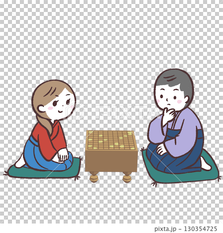 一名男子和一名女子下將棋的插圖 130354725