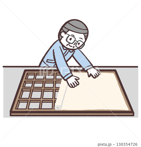 障子の張り替えするシニア男性のイラスト 130354726