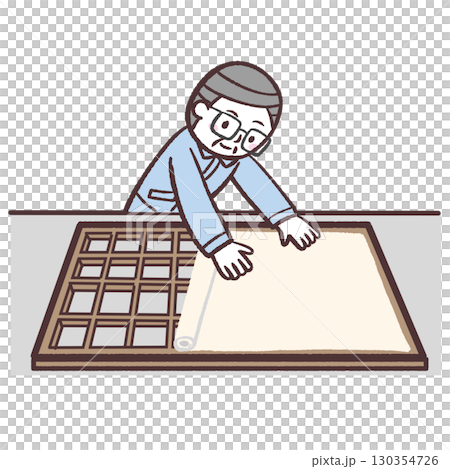 障子の張り替えするシニア男性のイラスト 130354726
