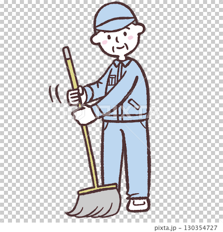 清掃するシニア男性のイラスト 130354727