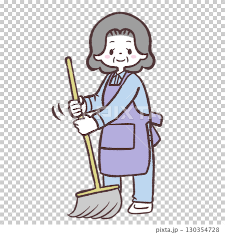 一位高級婦女清潔的插圖 一位高級婦女清潔的插圖 130354728