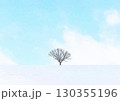 青空をバックに雪原で佇む一本の大木_ベクターイラスト 130355196