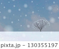 雪の降る真冬の夕暮れ時にひっそりと佇む美しい木のイメージイラスト 130355197