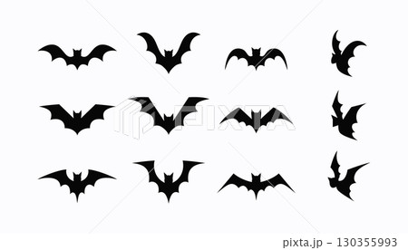 Set of silhouette black bat on white background symbol for halloween day. vector illustration 130355993
