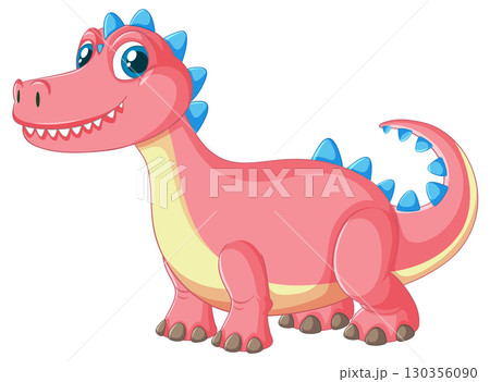 Smiling Cartoon Dinosaur with Blue Spikes on White Smiling Cartoon Dinosaur with Blue Spikes on White 130356090