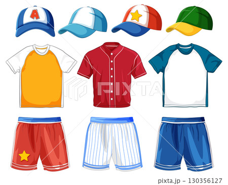 Colorful Sportswear and Caps Vector Illustration Colorful Sportswear and Caps Vector Illustration 130356127