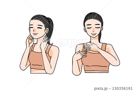 スキンケア・リンパマッサージをする女性のイラスト スキンケア・リンパマッサージをする女性のイラスト 130356191