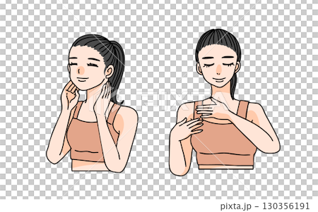 スキンケア・リンパマッサージをする女性のイラスト スキンケア・リンパマッサージをする女性のイラスト 130356191