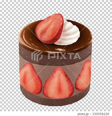 Fraisier-style mini chocolate mousse cake with plenty of strawberries 130356220