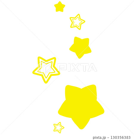鮮やかな黄色のかわいい手描きのキラキラ星のイラスト 130356383