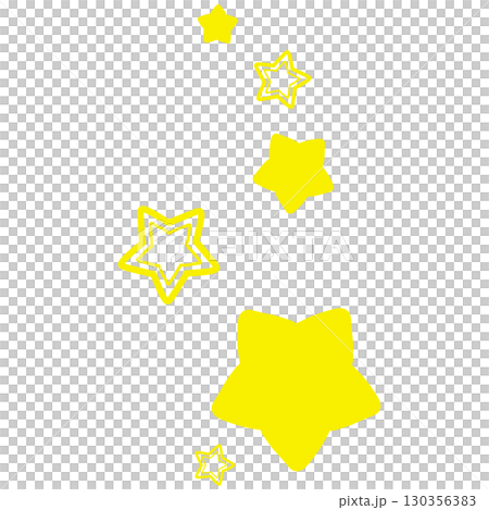 鮮やかな黄色のかわいい手描きのキラキラ星のイラスト 130356383