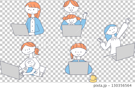 一個女人使用電腦的插圖集 130356564