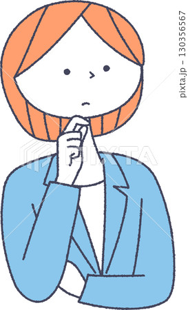 考え事をしているスーツを着た女性 考え事をしているスーツを着た女性 130356567