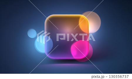 Glowing translucent square with rounded corners and colorful light orbs on dark background creating vibrant and futuristic effect Glowing translucent square with rounded corners and colorful light orbs on dark background creating vibrant and futuristic effect 130356737