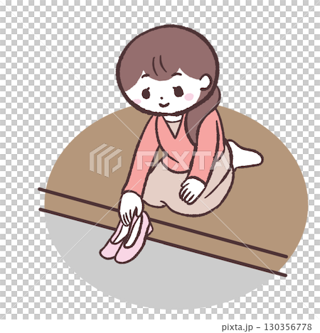 一位女士排隊穿鞋的插圖 130356778