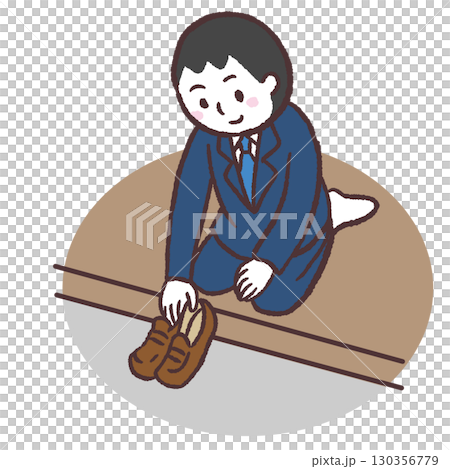 一名男子排隊鞋的插圖 130356779