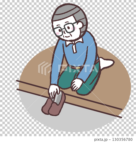 一位老人排隊穿鞋的插圖 130356780