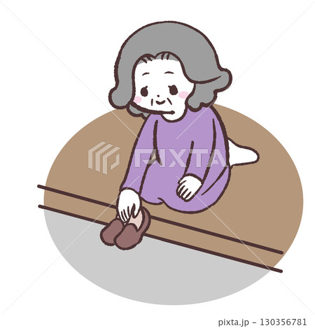 靴を揃えるシニア女性のイラスト 130356781