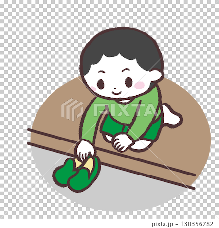 Illustration of a boy lining up his shoes Illustration of a boy lining up his shoes 130356782