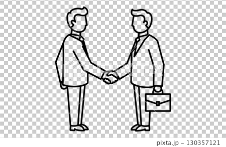 商談成功を示す握手の線画イラスト 商談成功を示す握手の線画イラスト 130357121